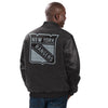GIII Starter Rangers Wool Leather Tonal Jacket - In Black - Back View