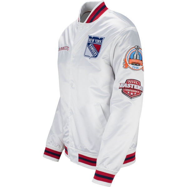 Mitchell & Ness Rangers City Collection Satin Jacket In White - Left Side View