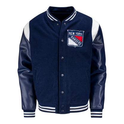 Wild Collective Rangers Alternate Collection Varsity Jacket In Navy - Front View