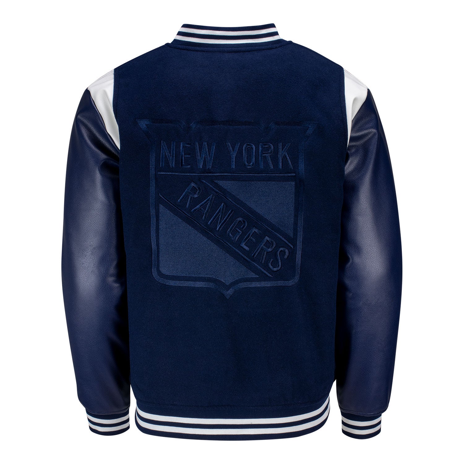 Wild Collective Rangers Alternate Collection Varsity Jacket In Navy - Back View