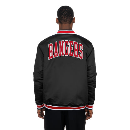 New Era Rangers Sport Classic Snap Front Black Satin Jacket - Back View