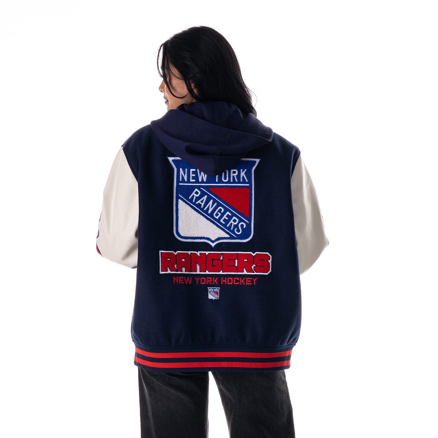 Wild Collective Rangers Hooded Varsity Jacket - Back View