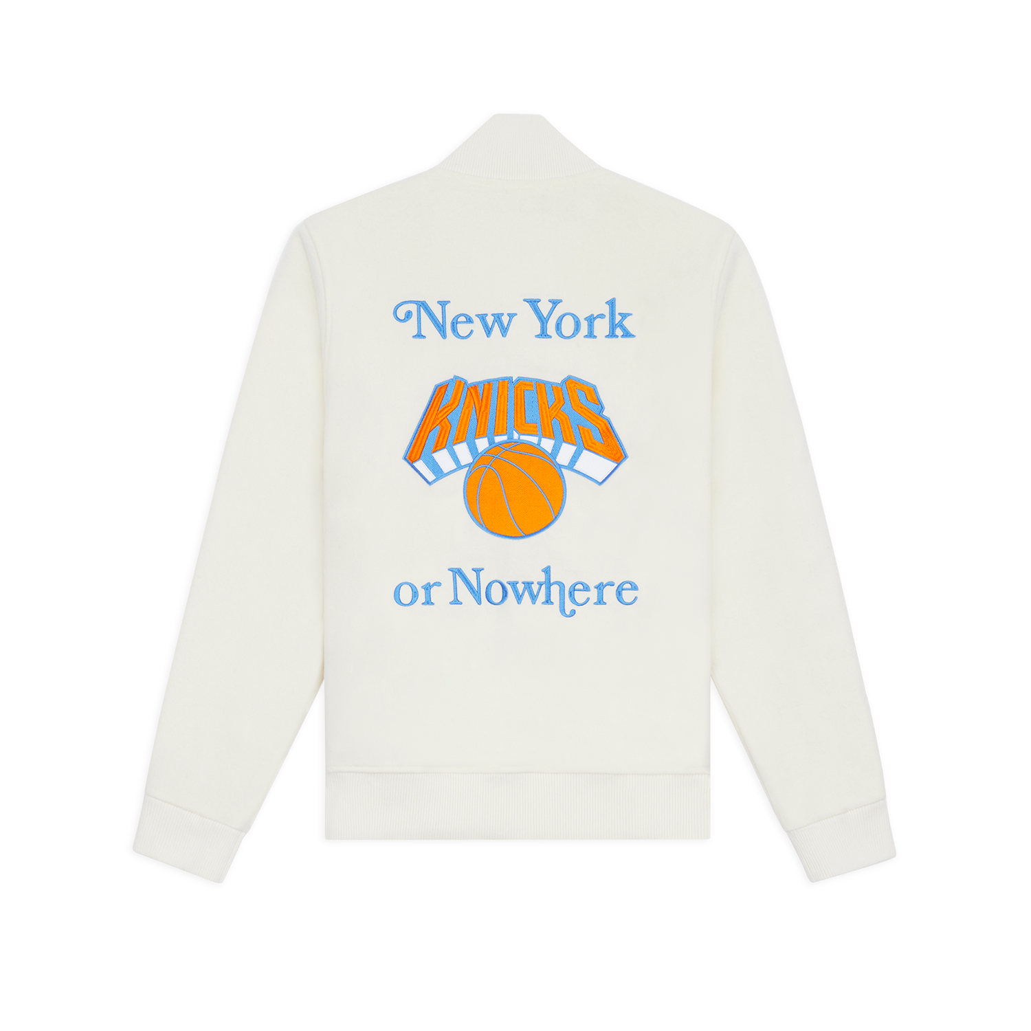 NYON x Knicks Give and Go Cream Varsity Jacket - Back View