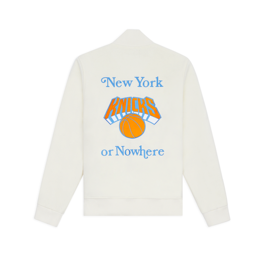 NYON x Knicks Give and Go Cream Varsity Jacket - Back View