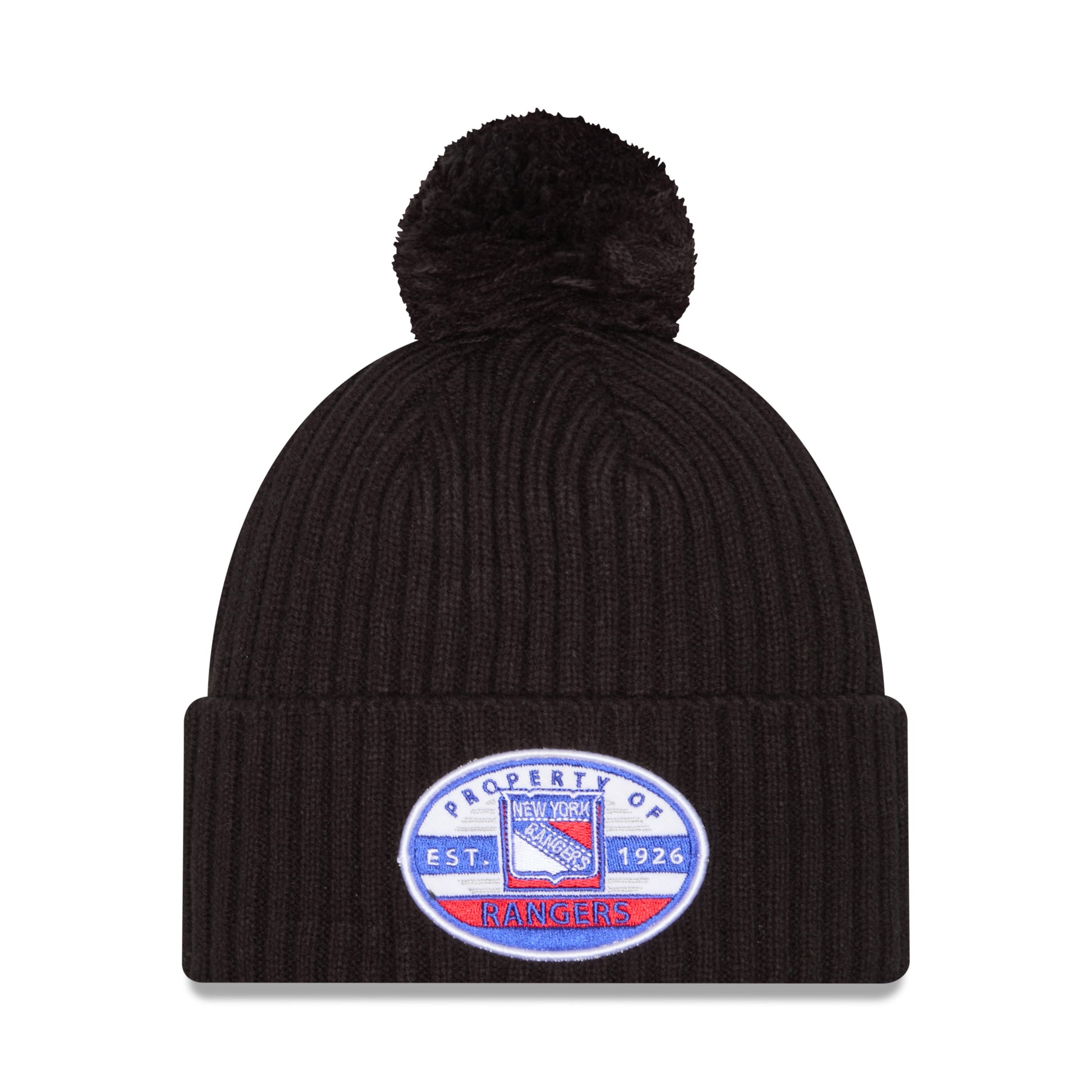 New Era Rangers Property Black Knit Pom - Front View