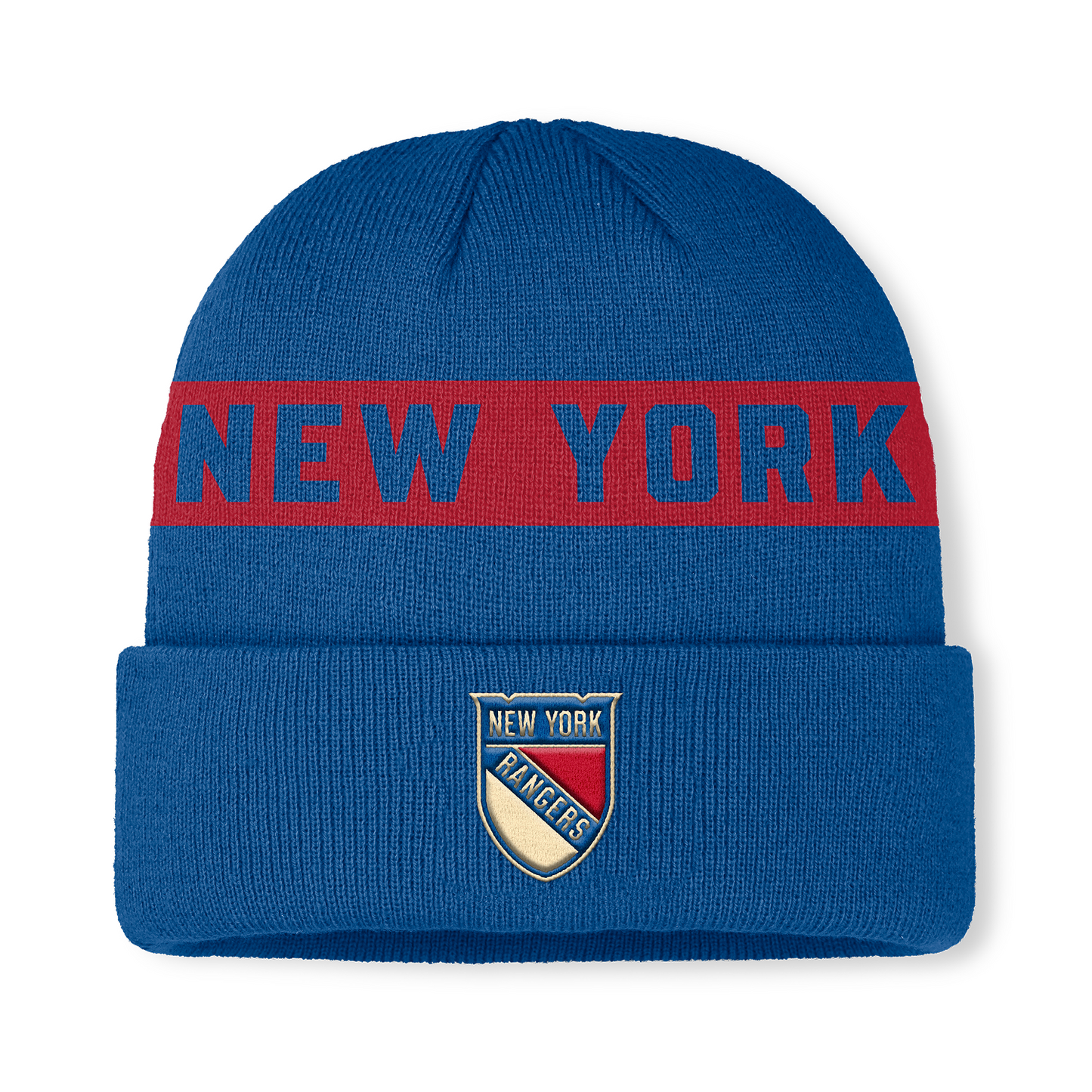Fanatics Rangers 25-26 Centennial Authentic Pro Rink Cuffed Beanie In Blue - Front View