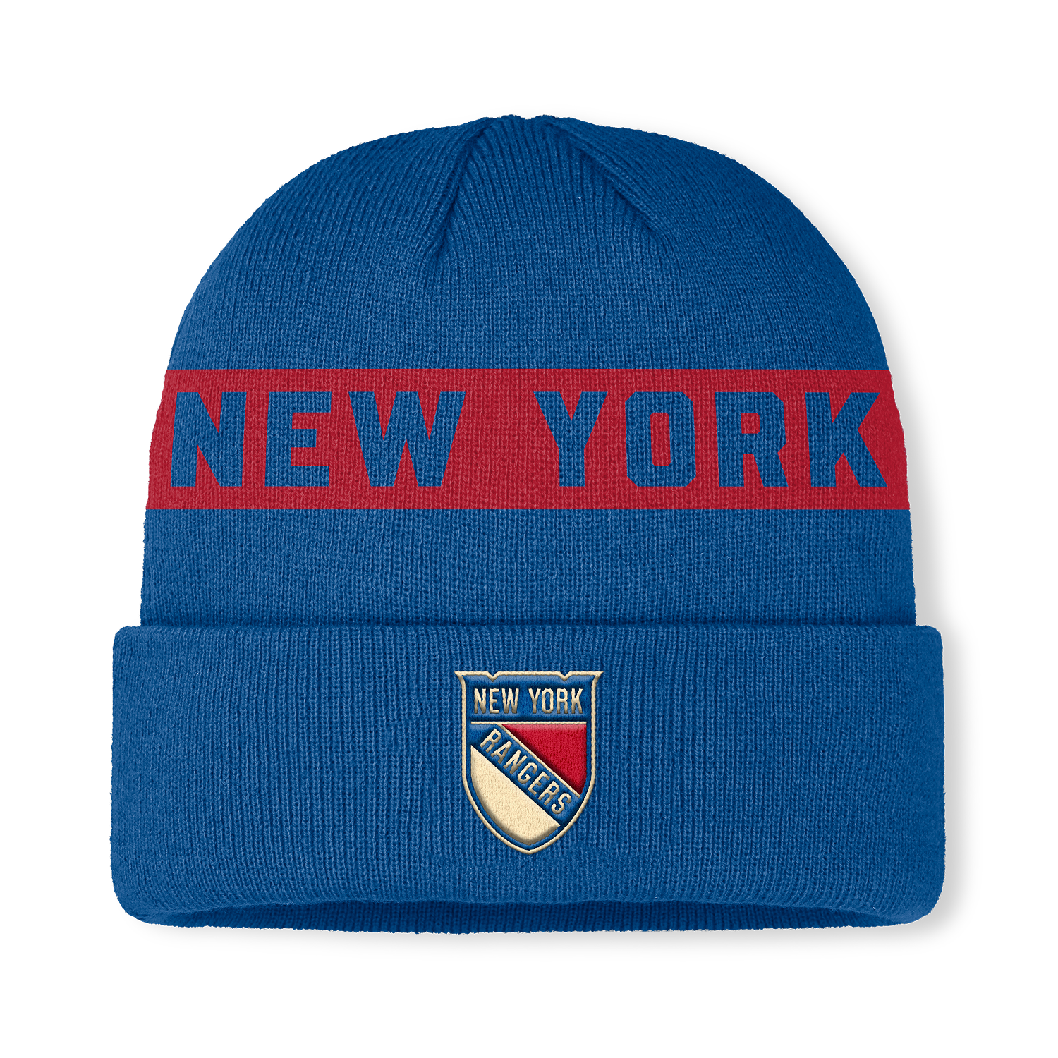 Fanatics Rangers 25-26 Centennial Authentic Pro Rink Cuffed Beanie In Blue - Front View