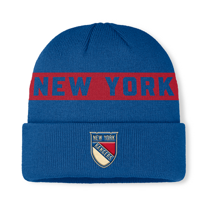Fanatics Rangers 25-26 Centennial Authentic Pro Rink Cuffed Beanie In Blue - Front View