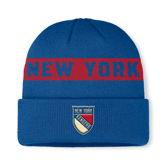Fanatics Rangers 25-26 Centennial Authentic Pro Rink Cuffed Beanie In Blue - Front View