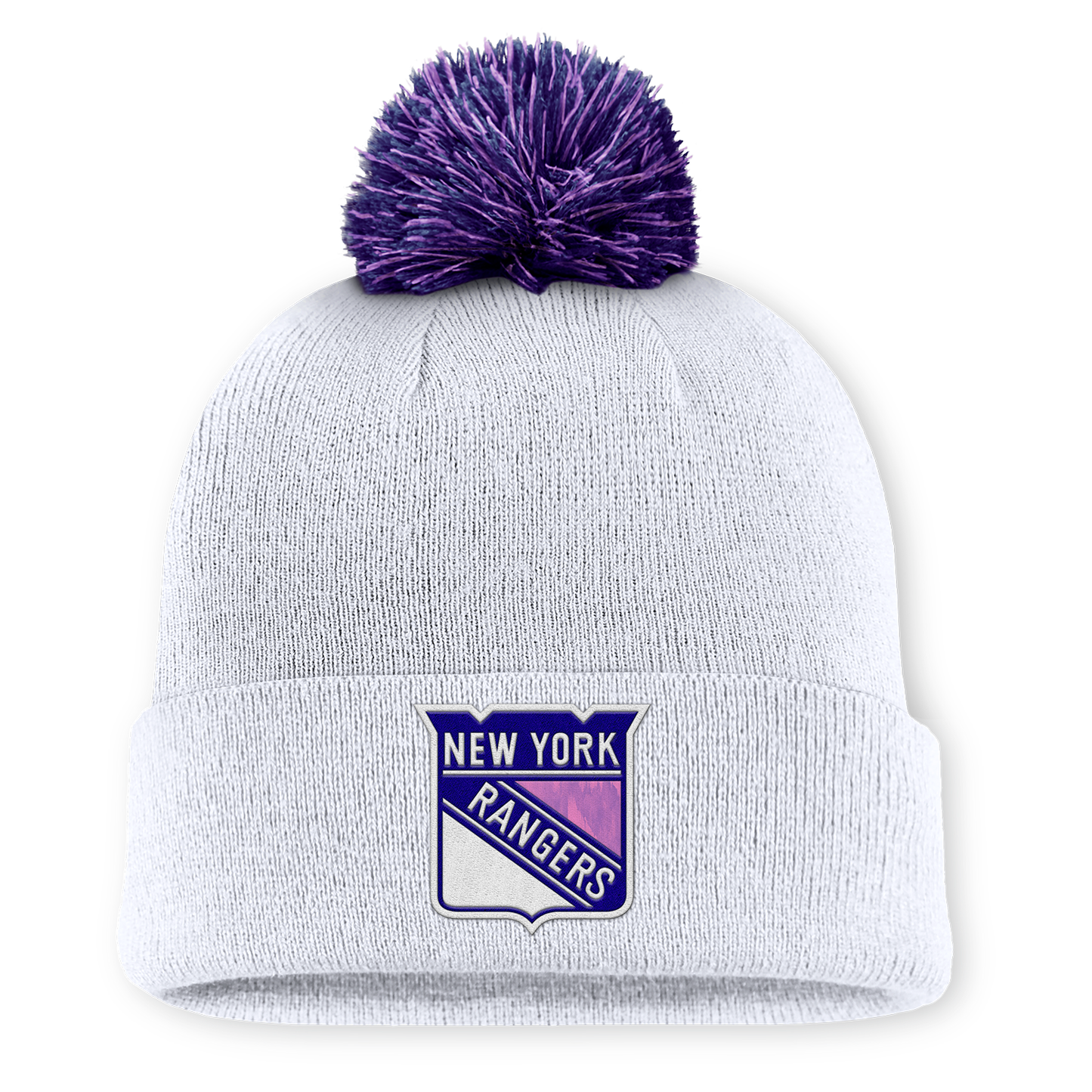 Fanatics Rangers 25 Hockey Fights Cancer White Beanie - Front View