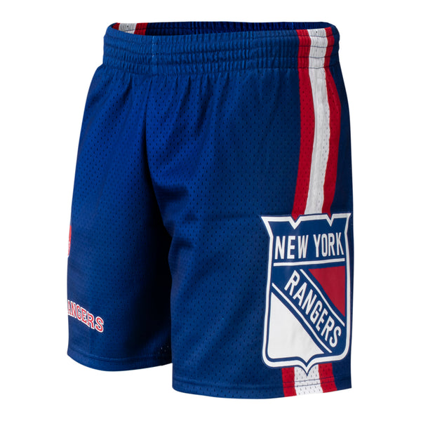 Mitchell & Ness Rangers City Collection Mesh Shorts In Blue, Red & White - Left Front Side View
