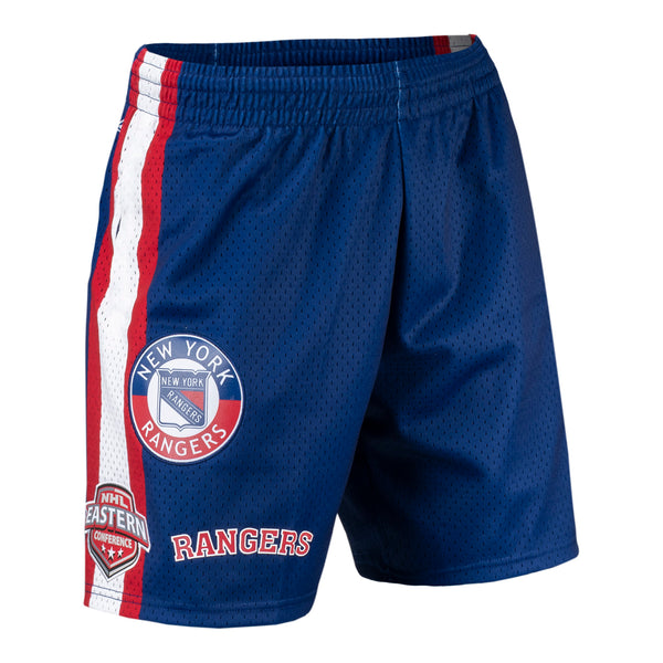Mitchell & Ness Rangers City Collection Mesh Shorts In Blue, Red & White - Right Front Side View