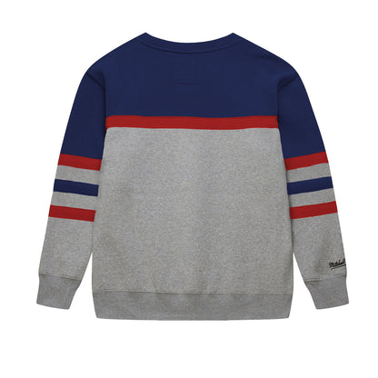 Mitchell & Ness Rangers Grey/Navy Head Coach Fleece Crew - Back View