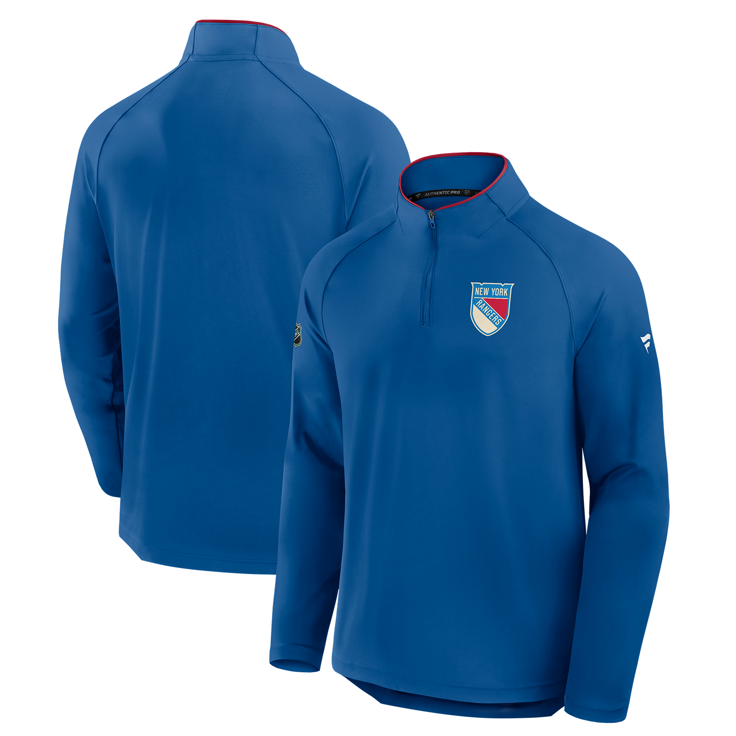 Fanatics Rangers 25-26 Centennial Authentic Pro Rink Training Quarter Zip In Blue - Front & Back View