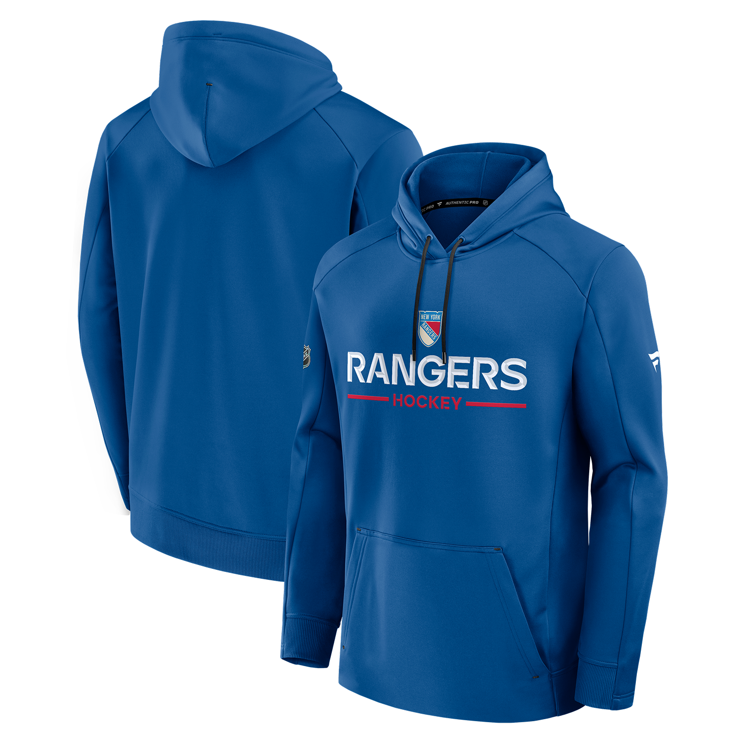 Fanatics Rangers 25-26 Centennial Authentic Pro Rink Poly Hoodie In Blue - Front & Back View