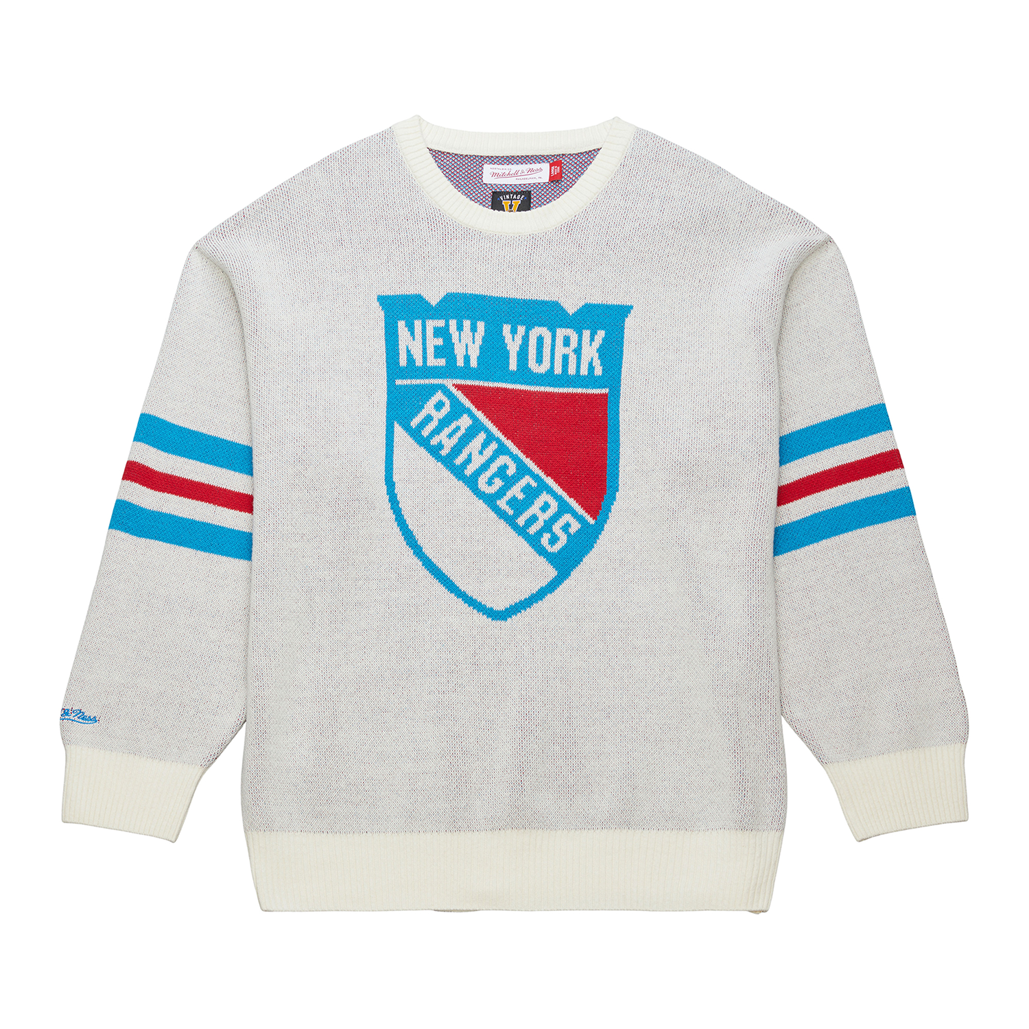 Mitchell & Ness Rangers Centennial Retro Logo Sweater In Grey - Front View