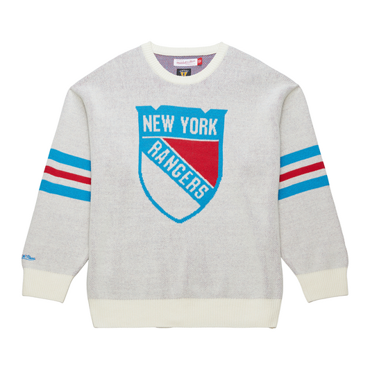 Mitchell & Ness Rangers Centennial Retro Logo Sweater In Grey - Front View