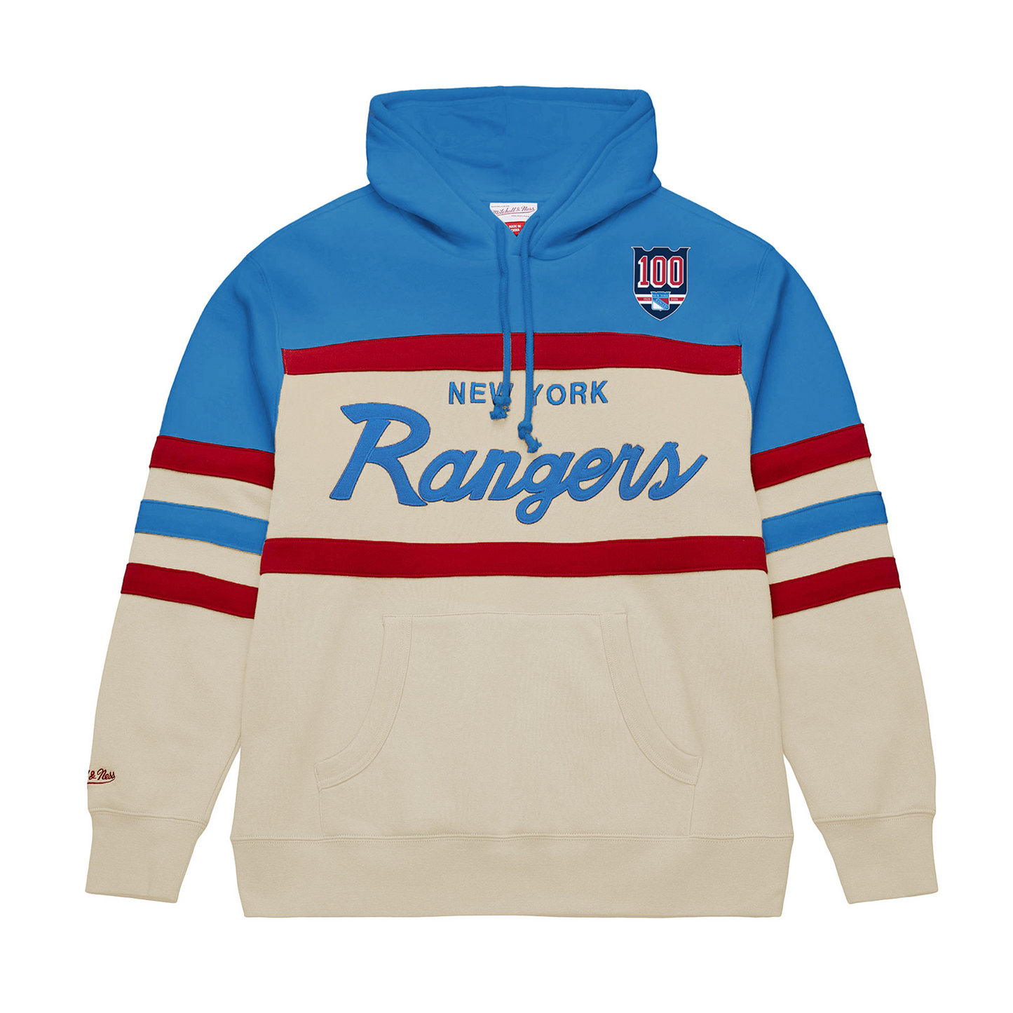 Mitchell & Ness Rangers Centennial Head Coach Hoodie In Cream - Front View