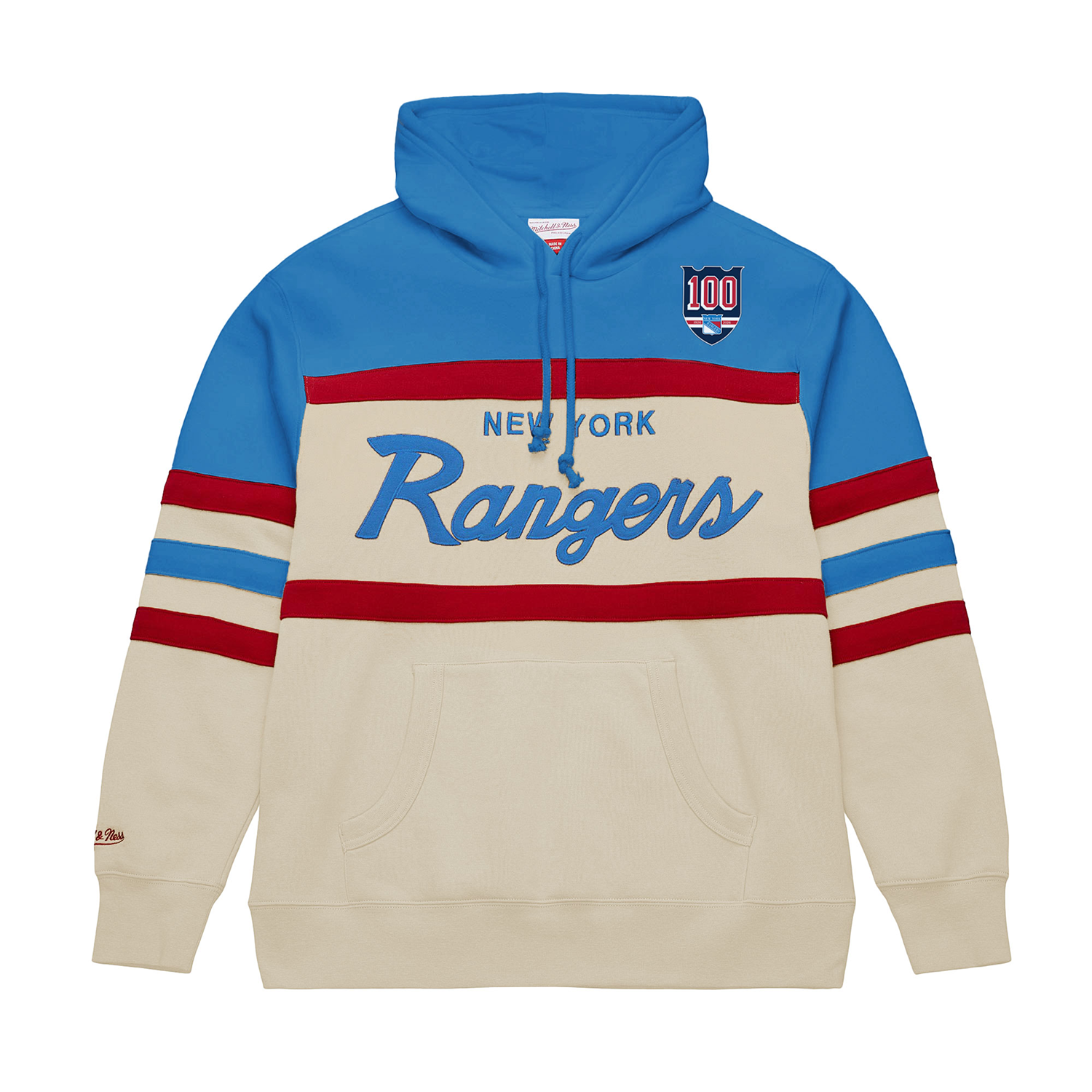 Mitchell & Ness Rangers Centennial Head Coach Hoodie In Cream - Front View
