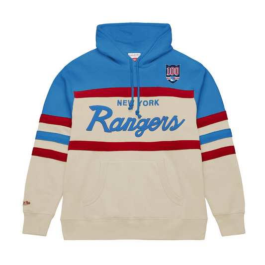 Mitchell & Ness Rangers Centennial Head Coach Hoodie In Cream - Front View