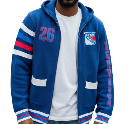 Wild Collective Rangers Hooded Jacquard Full Zip Sweater - Front View