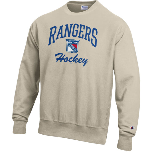 Champion Rangers Hockey Oatmeal Heather Reverse Weave Crewneck - Front View
