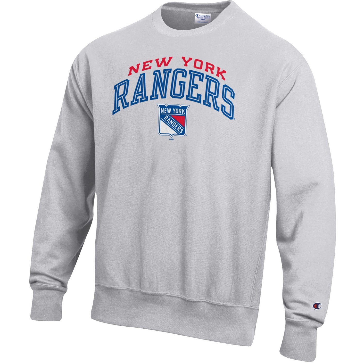 Champion Rangers Printed Heather Grey Reverse Weave Crewneck - Front View