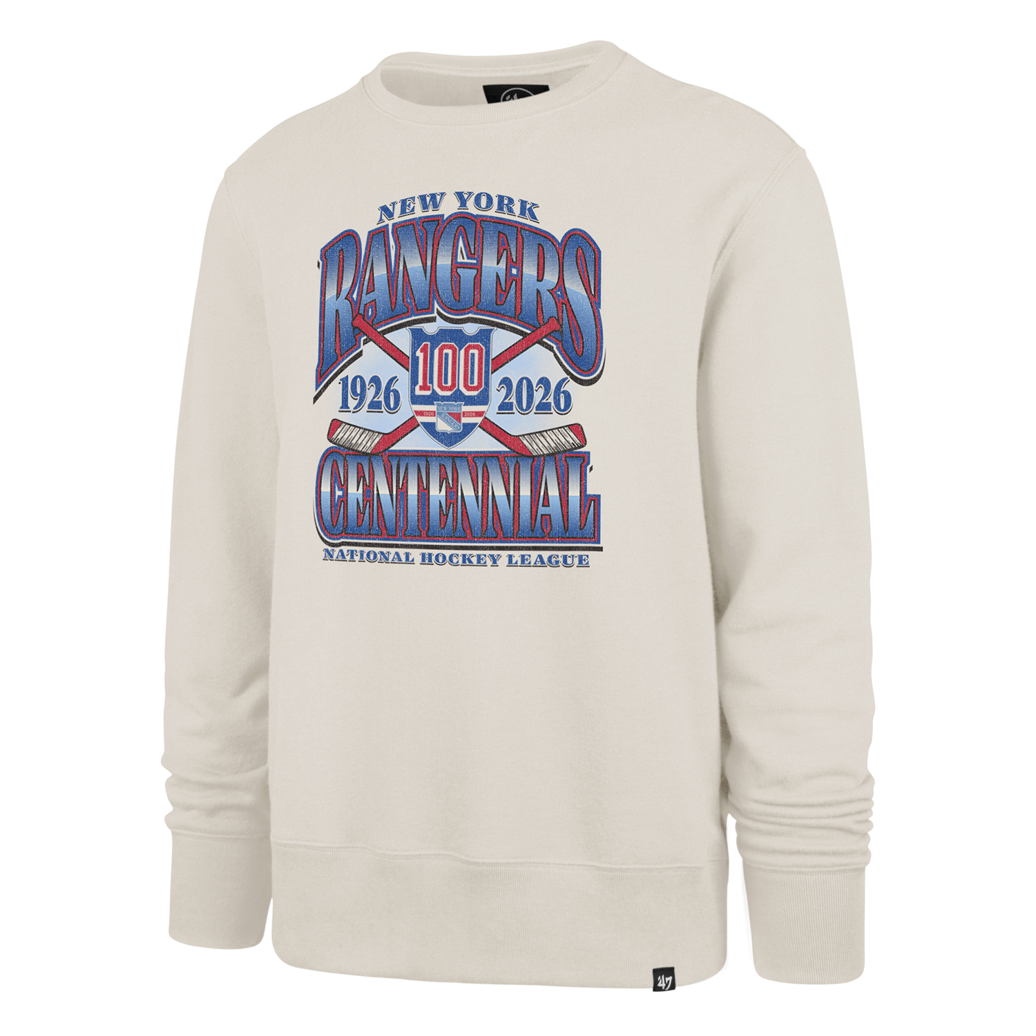 47 Brand Rangers Centennial Logo Graphic Cream Crewneck - Front View