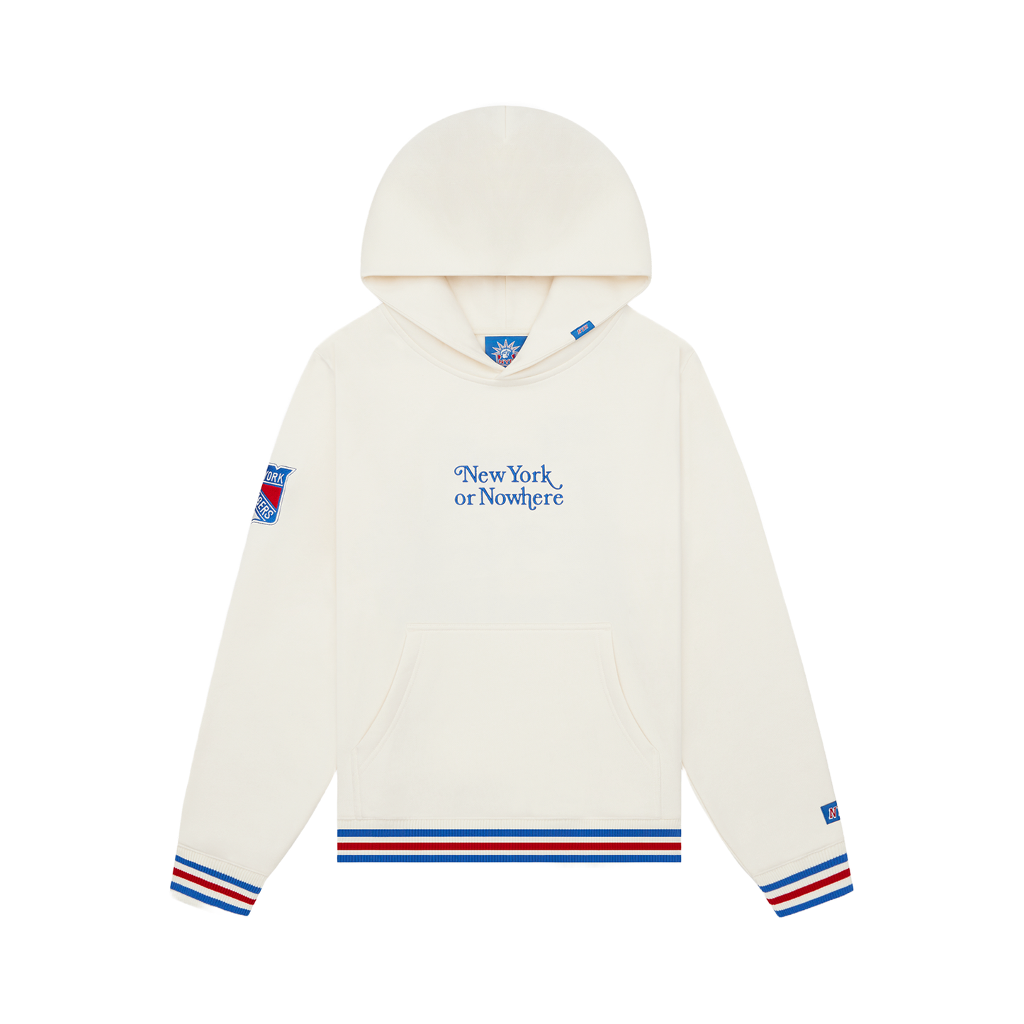 NYON x Rangers Off White Motto Hoodie - Front View