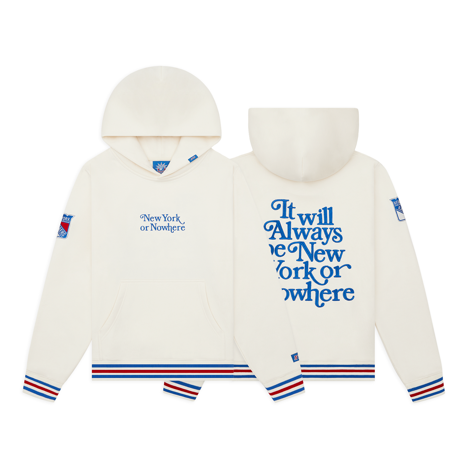 NYON x Rangers Off White Motto Hoodie - Full View