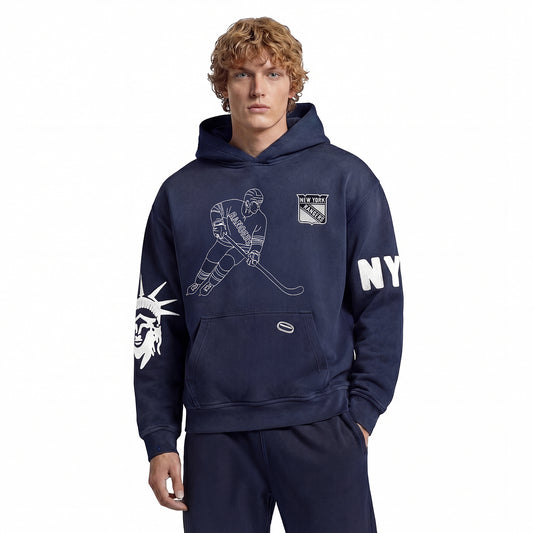 GAME 7 x Rangers Centennial Vintage Washed Embroidery Hoodie - Front View