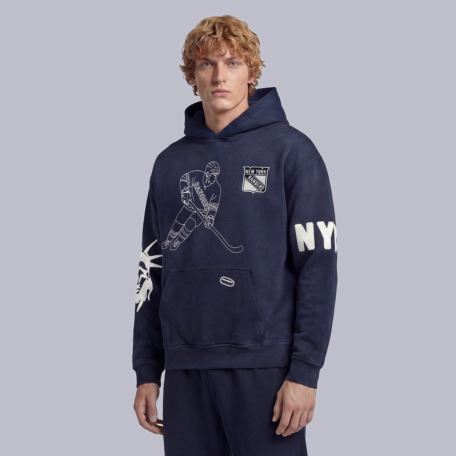GAME 7 x Rangers Centennial Vintage Washed Embroidery Hoodie - Front View