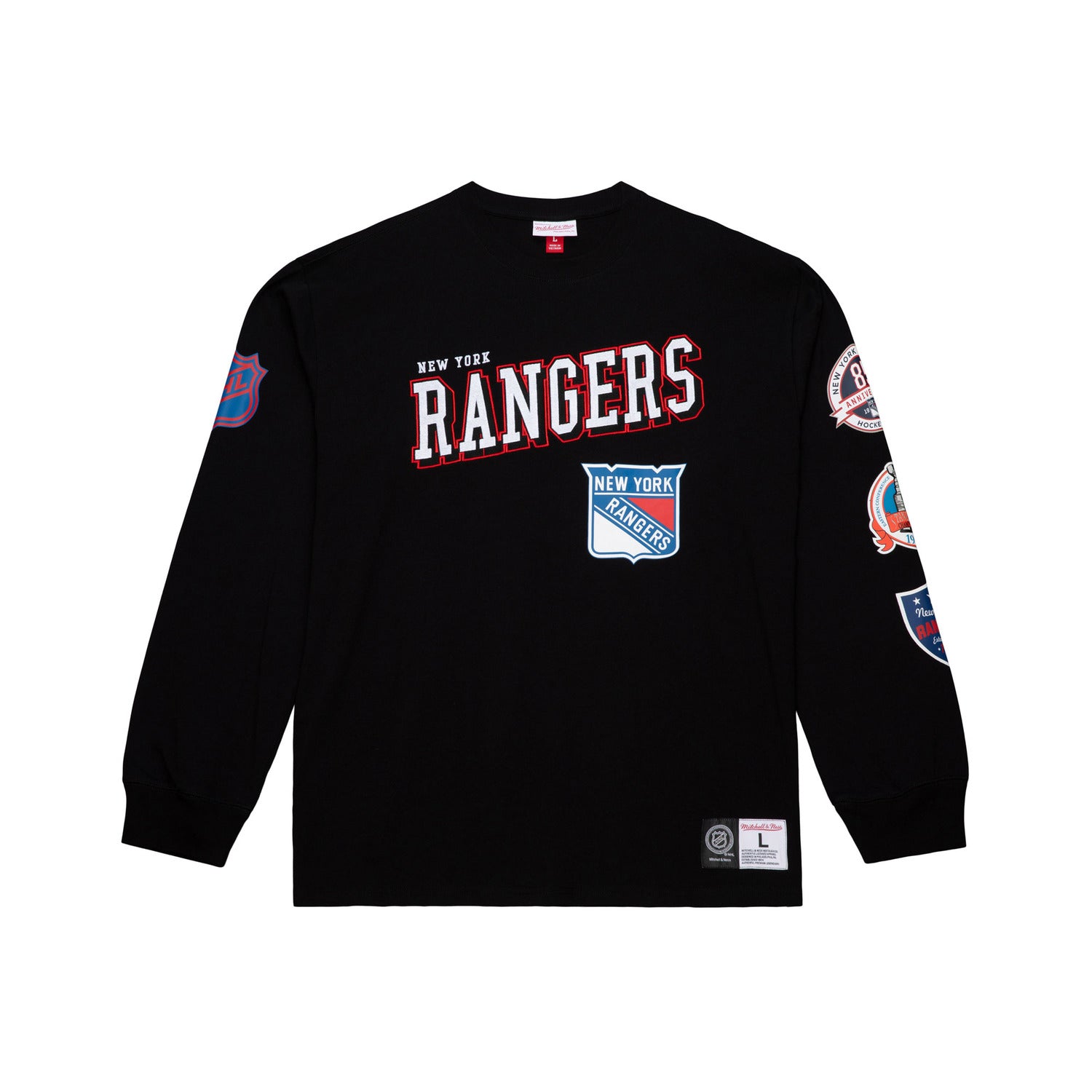 Mitchell & Ness Rangers Black Training Camp Longsleeve Tee - Front View