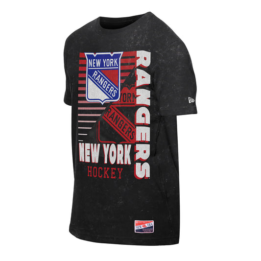 New Era Rangers Throwback Collection Washed Black Tee - Front View
