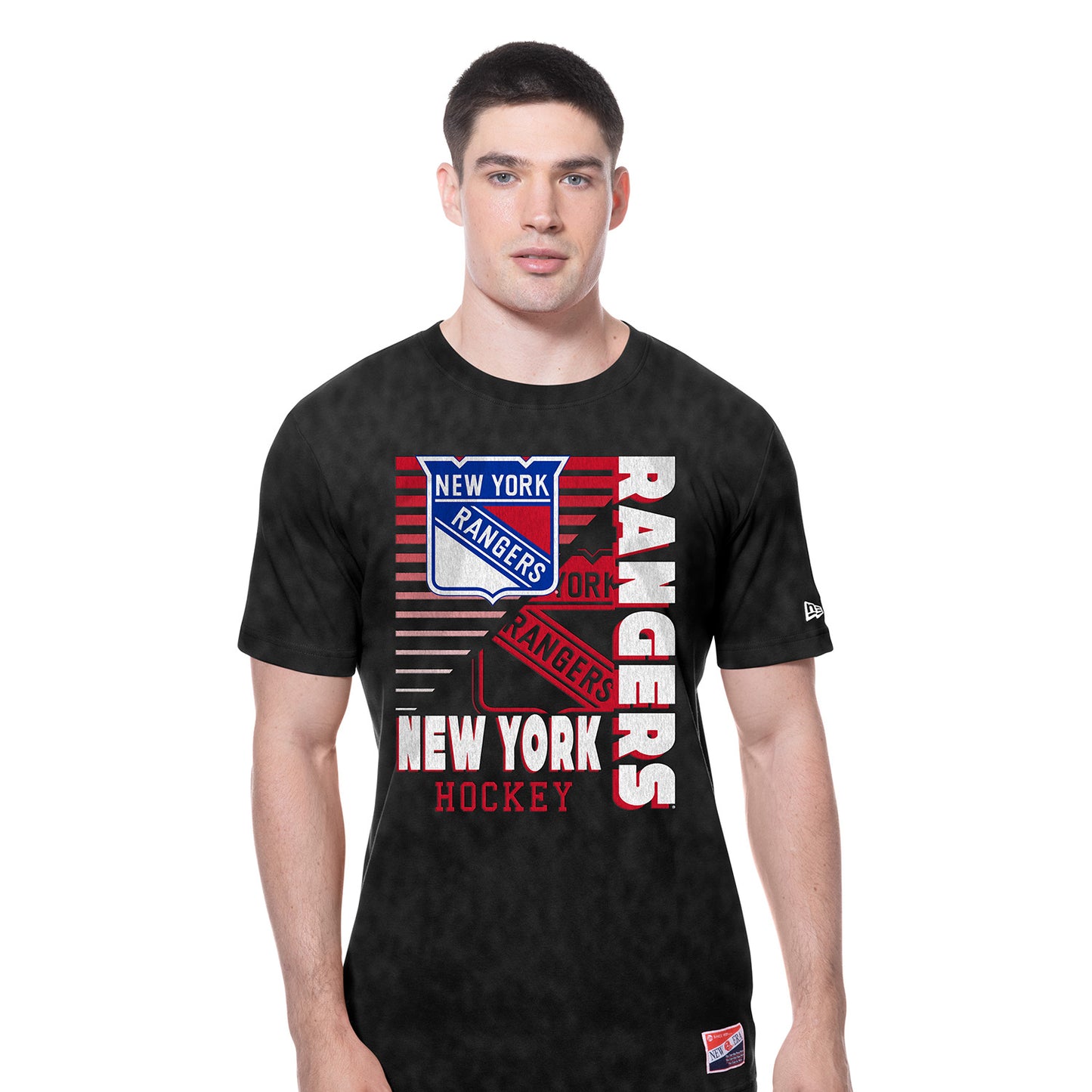 New Era Rangers Throwback Collection Washed Black Tee - Front View