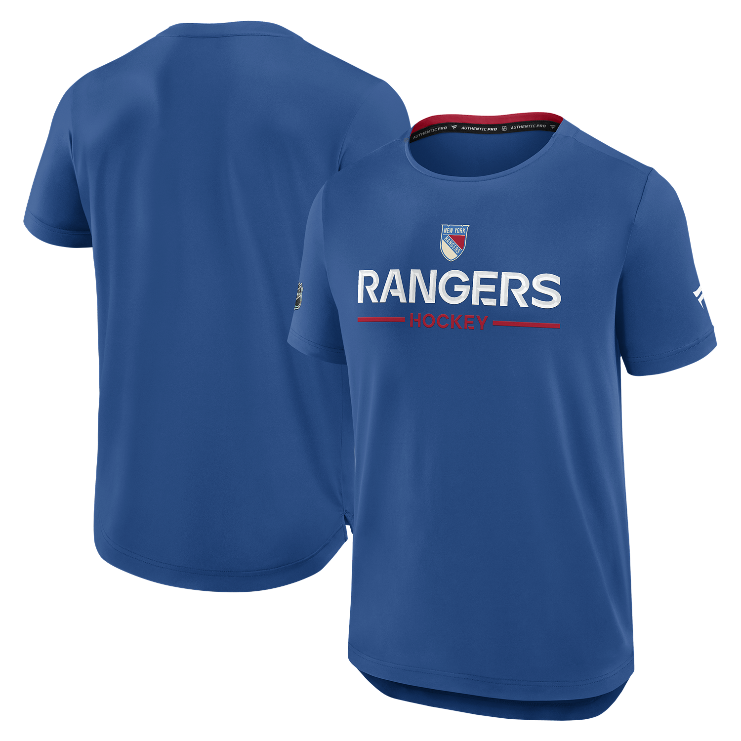 Fanatics Rangers 25-26 Centennial Authentic Pro Rink Tech Tee In Blue - Front & Back View