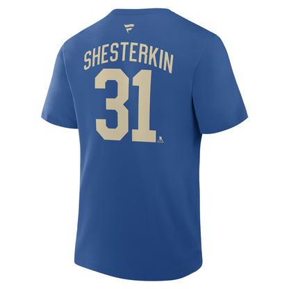 Fanatics Rangers 25-26 Centennial Igor Shesterkin Name & Number Tee In Blue - Back View