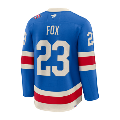 Adam Fox Fanatics Premium Centennial Jersey In Blue - Back View