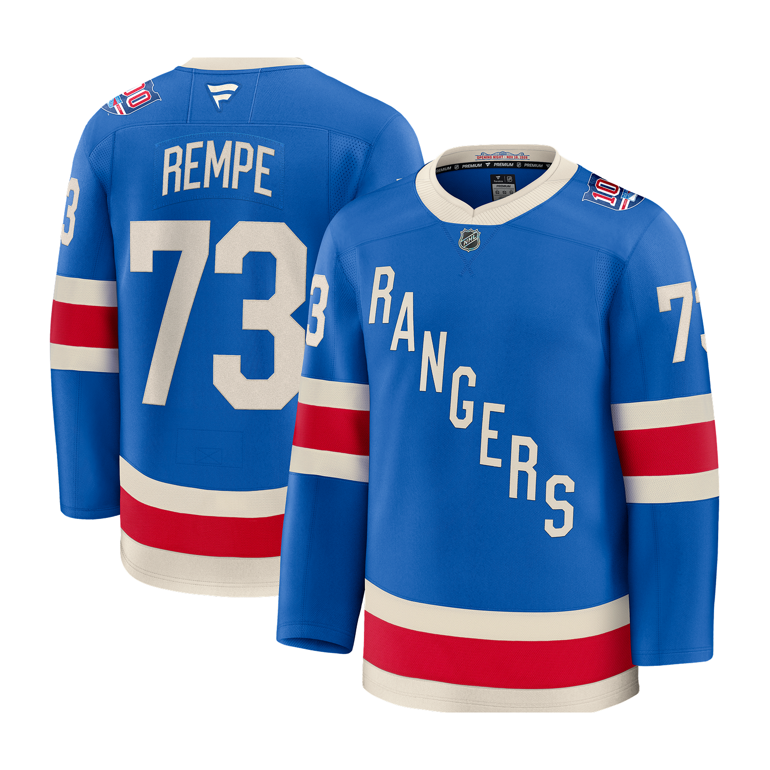 Matt Rempe Fanatics Premium Centennial Jersey In Blue - Front & Back View