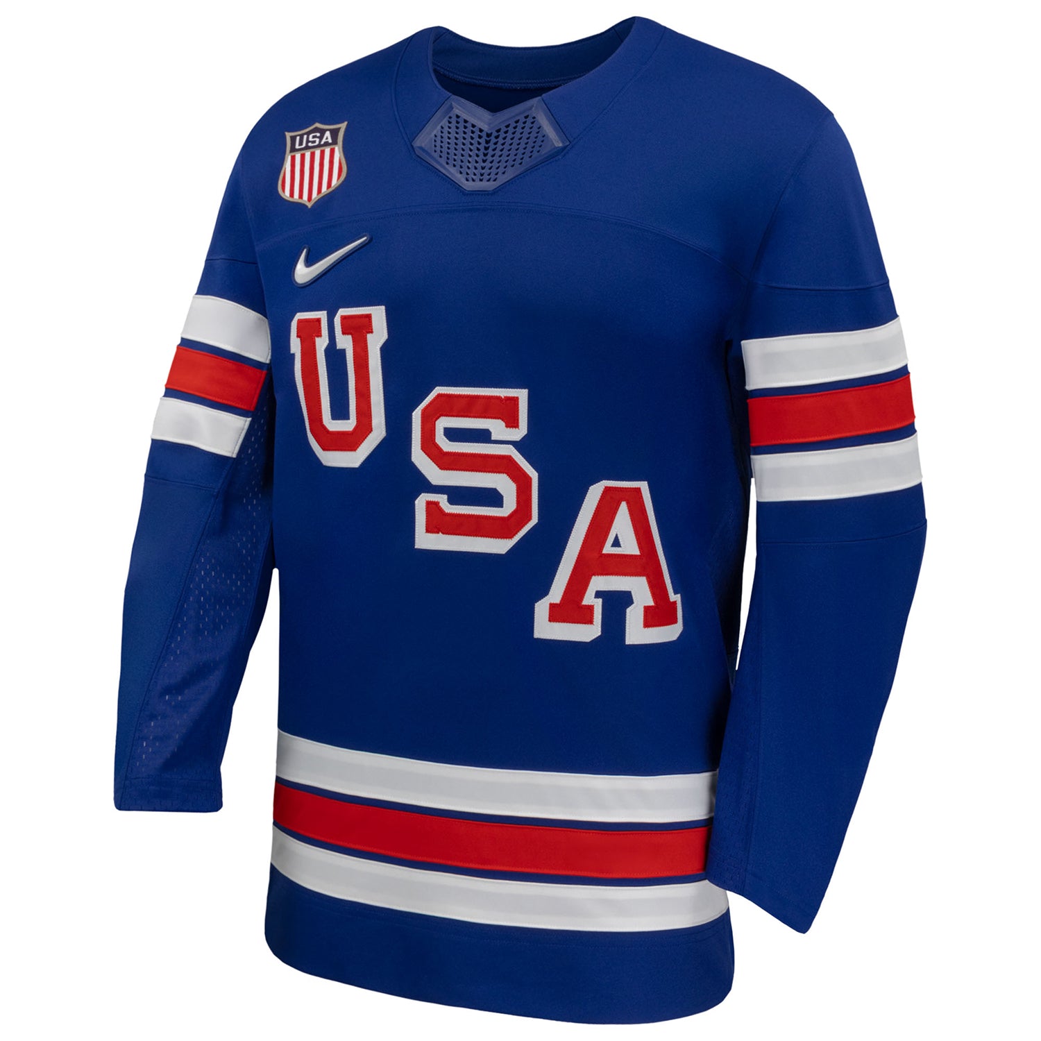 Nike USA Royal Replica Hockey Jersey In Blue - Front View