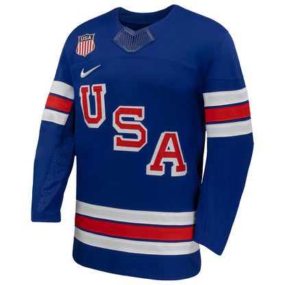 Nike USA Royal Replica Hockey Jersey In Blue - Front View