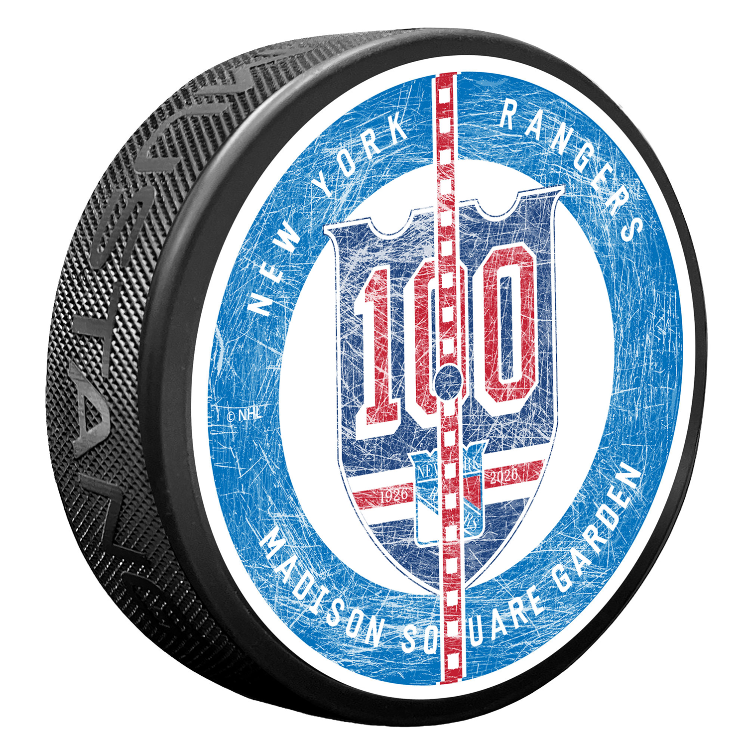 Mustang Rangers Centennial Center Ice Logo Puck - Front View