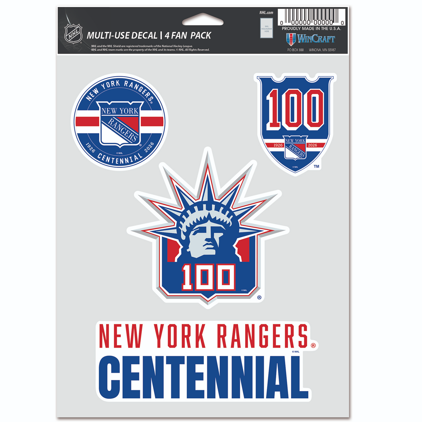 Wincraft Rangers Centennial Fan Pack Decals - Front View