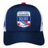 Youth Rangers 23-24 Draft Structured Trucker Hat - In Navy - Front View