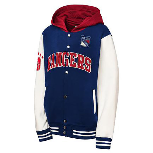 Youth Mitchell & Ness Rangers Hooded Fleece Jacket - Front View