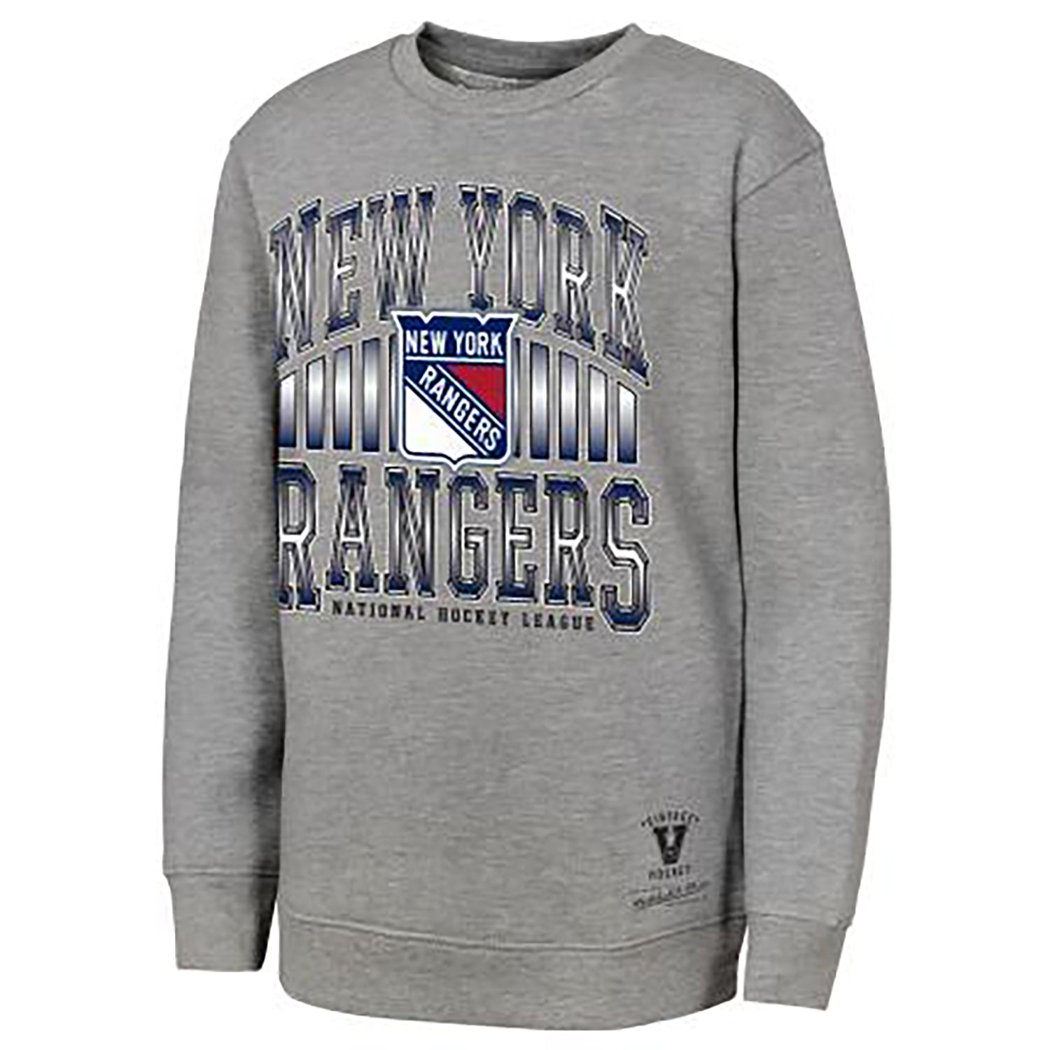 Youth Mitchell & Ness Rangers Chrome Grill Fleece Crew - Front View
