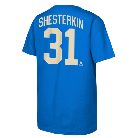 Youth Rangers Centennial Igor Shesterkin Name & Number Tee - Back View