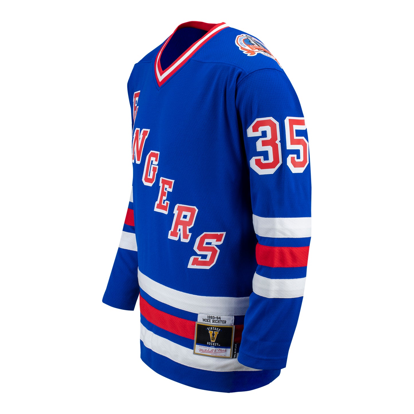 Mitchell & Ness Rangers Mike Richter 1993 Road Jersey In Blue - Angled Left View