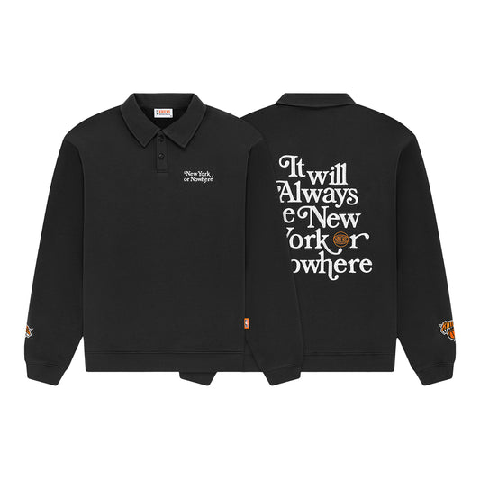 NYON Knicks Faded Black Motto Polo Sweatshirt