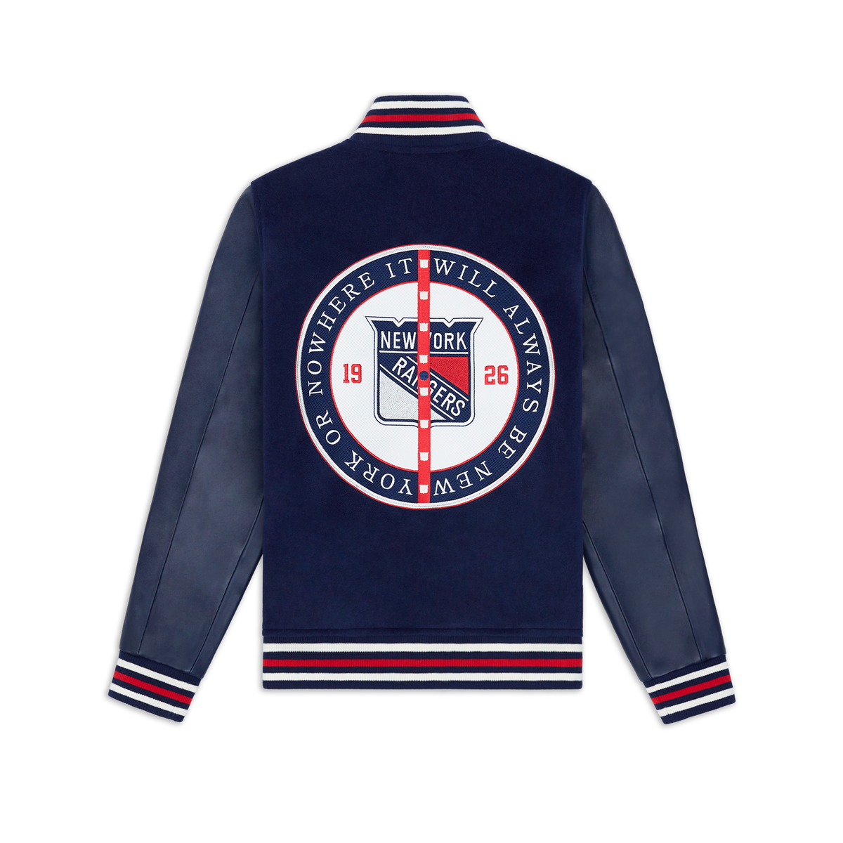 NYON x Rangers Navy Faceoff Varsity Jacket